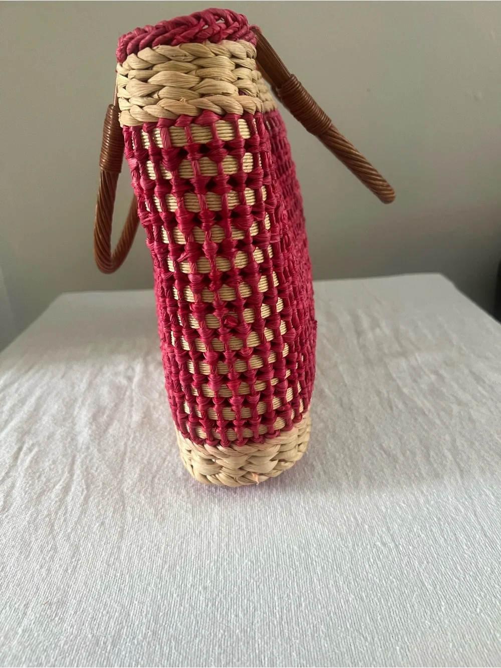 Vintage The Sak Original Pink & Natural Woven Straw Tote Beach Market Bag - Picture 4 of 8